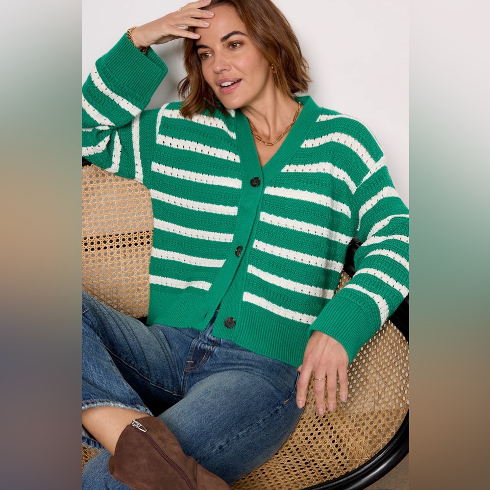 RAILS Geneva Striped Cotton Pointelle Cardigan NWT Large